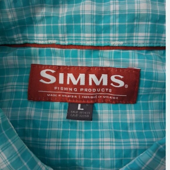 Simms Fishing Mens Green Plaid Button Down Long Sleeve Polyester Nylon Shirt L - Picture 3 of 10